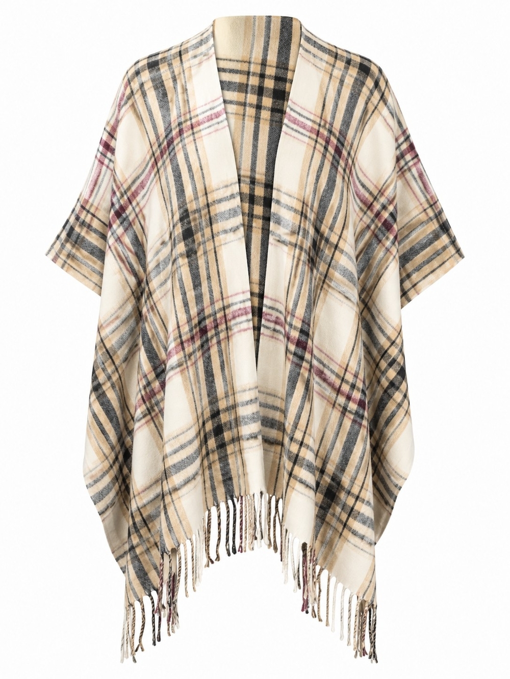 WOOLRICH | Plaid Fringe Shawl Cape Wrap Ruana Open Front Cozy | One‎ Size